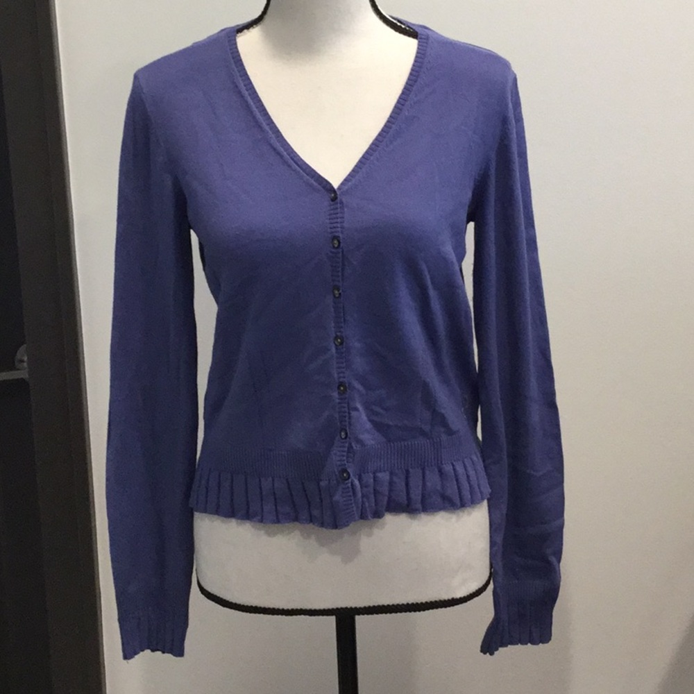 Periwinkle Vneck Cardigan w/Scalloped Waist & Cuff